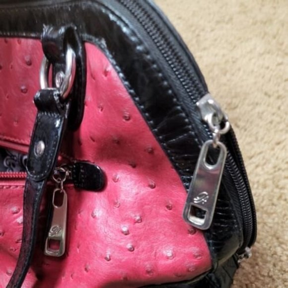 Grace Adele‎ Textured Handbag Purse red Black Faux Ostrich Lots of Pockets - Picture 6 of 12